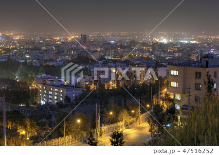 Top view of city and evening lights, Shiraz, Iran. 47516252