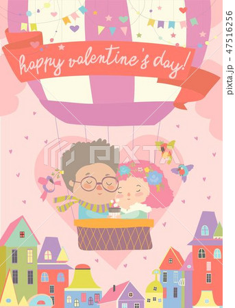 Cute couple in love flying on air ballon Cute couple in love flying on air ballon 47516256