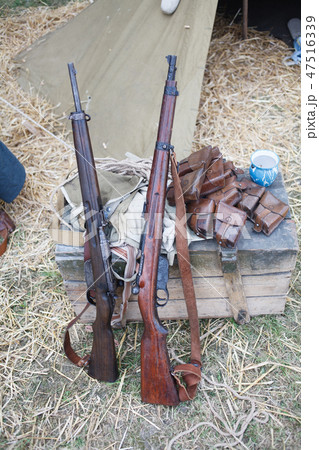 Rifles pyramids and helmets, First World War-era  47516339