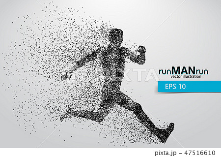 Silhouette Of A Running Man From Particles のイラスト素材
