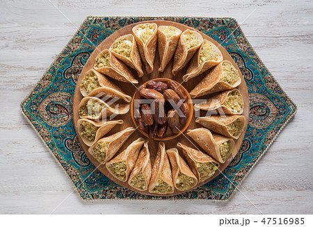 Arabian pancake stuffed with sweet cheese 47516985