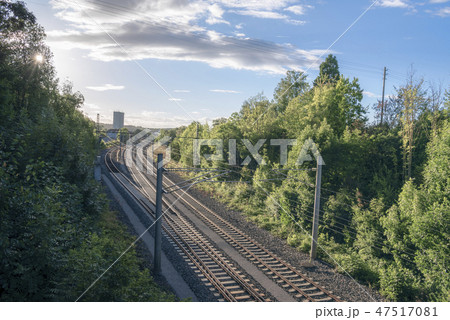 Railway through nature at sunset Railway through nature at sunset 47517081