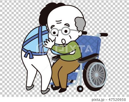 高齢男性に移乗介助を行う男性介護士のイラスト素材