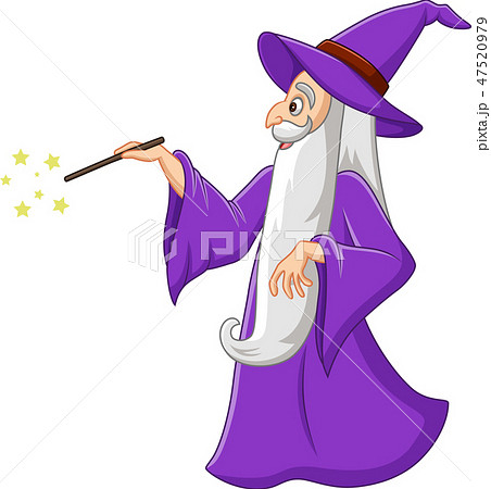 Cartoon old wizard with magic wand - Stock Illustration [47520979] - PIXTA
