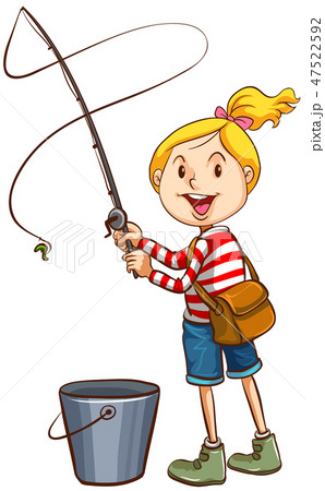A girl fishing on white background 47522592