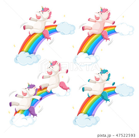 Set of happy unicorn slide on rainbow 47522593