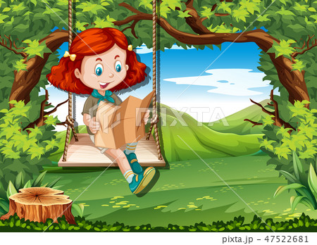 Camping girl reading map on swing 47522681