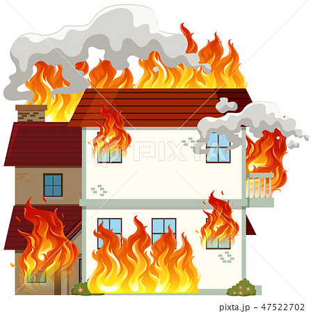 Isolated modern house on fire Isolated modern house on fire 47522702