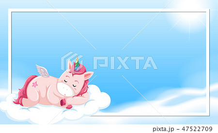 Unicorn sleeping on cloud border Unicorn sleeping on cloud border 47522709