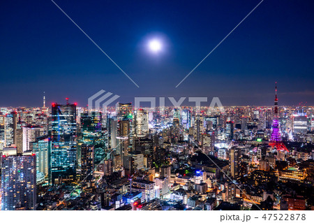 《日本の絶景》東京の夜景・スーパームーンの明るい夜空《六本木ヒルズ展望台より》 《日本の絶景》東京の夜景・スーパームーンの明るい夜空《六本木ヒルズ展望台より》 47522878