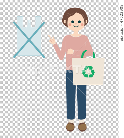 エコバッグを持つ女性とレジ袋のイラスト say no to plastic bags エコバッグを持つ女性とレジ袋のイラスト say no to plastic bags 47522908