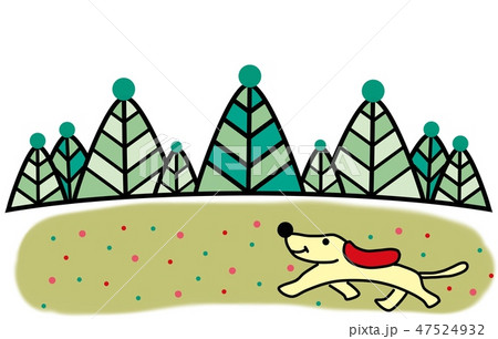草原をかけ回る犬のイラスト素材