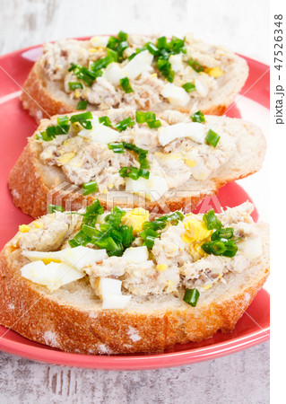 Fresh mackerel or tuna fish paste sandwiches 47526348