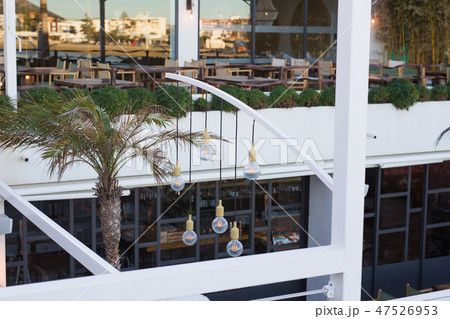 Vintage luxury interior lighting decor in cafe. Vintage light bulb lamps. Restaurant Bar lighting 47526953