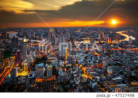 Cityscape view from roof top of tower  Cityscape view from roof top of tower  47527498