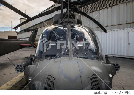 American military helicopter cabin at heliport 47527990