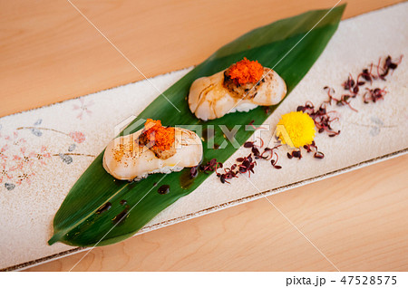 Japanese Engawa sushi on ceramic plate 47528575