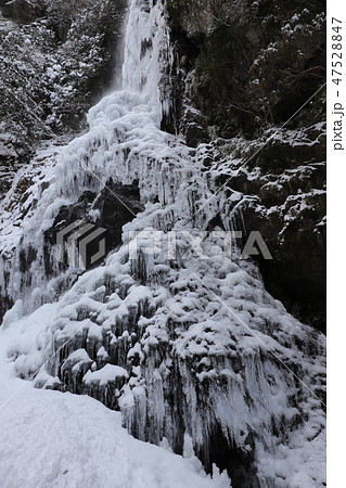 御船の滝 氷瀑の写真素材