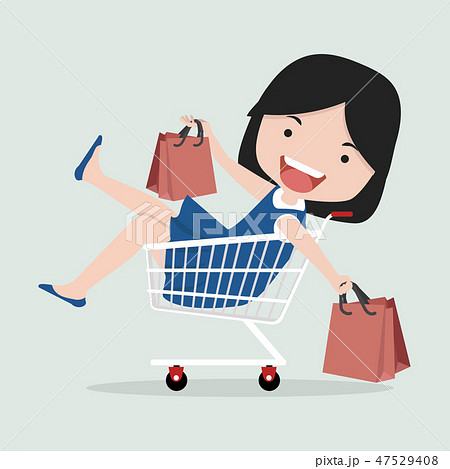 Cute girl sitting in shopping cart 47529408