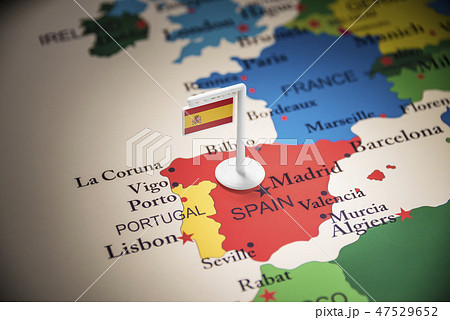 spain marked with a flag on the map 47529652