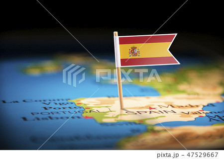 spain marked with a flag on the map spain marked with a flag on the map 47529667