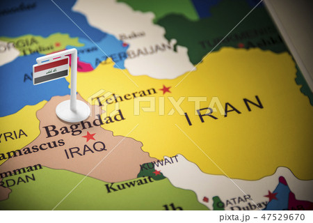 Iraqi marked with a flag on the map Iraqi marked with a flag on the map 47529670