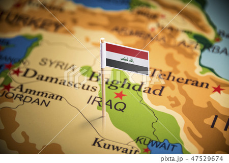 Iraqi marked with a flag on the map Iraqi marked with a flag on the map 47529674