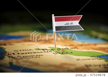 Iraqi marked with a flag on the map Iraqi marked with a flag on the map 47529678