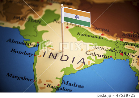 India marked with a flag on the map India marked with a flag on the map 47529725