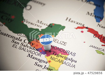 Honduras marked with a flag on the map 47529856