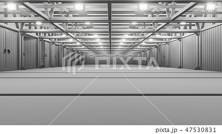 Empty commercial warehouse with bright lamps Empty commercial warehouse with bright lamps 47530831