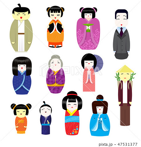Japanese Kokeshi Dolls vector beautiful girl character geisha in female traditional kimono 47531377