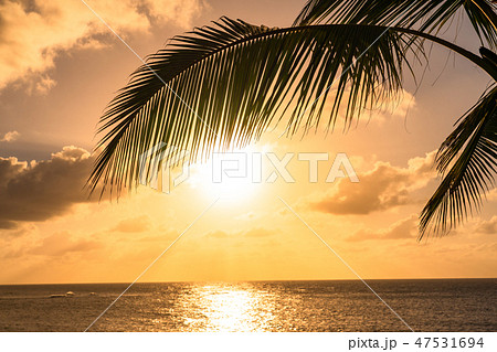 ハワイ オアフ島 サンセットビーチの夕暮れの写真素材