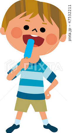 アイスキャンディーを食べる少年のイラスト素材 47532211 Pixta