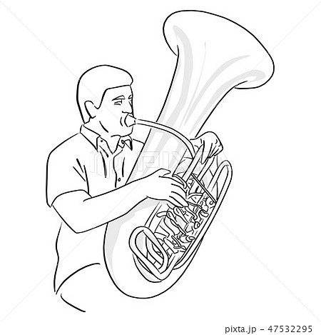 Man Playing Tuba Vector Illustration Sketch のイラスト素材