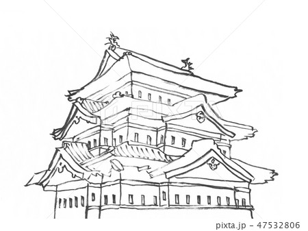 イラスト　弘前城　100名城 47532806