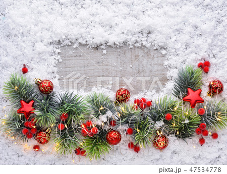 Christmas decorations and spruce branches Christmas decorations and spruce branches 47534778