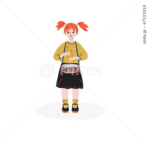 Girl Playing Drum, Little Drummer Kid, Hobby, Education, Creative Child Development Vector 47535916
