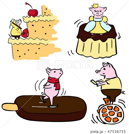cute color vector funny set costumed funny pigs 47536735