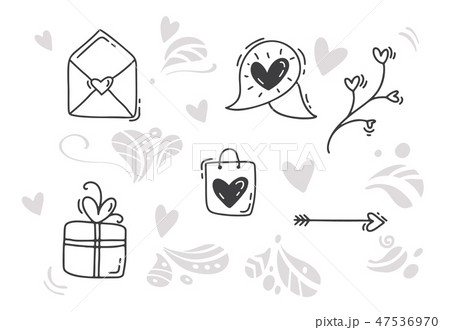 Vector monoline Valentines Day Hand Drawn elements. Happy Valentine Day. Holiday sketch doodle 47536970