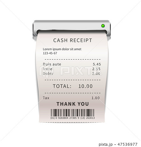 Realistic sales receipt coming out from machine Realistic sales receipt coming out from machine 47536977