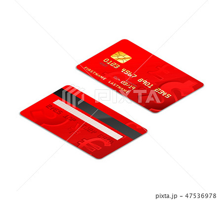 Red realistic credit cards with chip 47536978