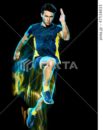 runner running jogger jogging man isolated light painting black background  47538633