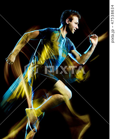 runner running jogger jogging man isolated light painting black background  47538634