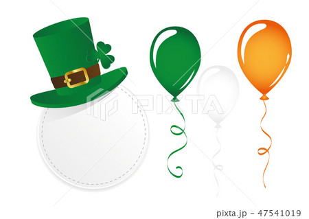 St. Patricks Day set with round label hat clover and balloons 47541019