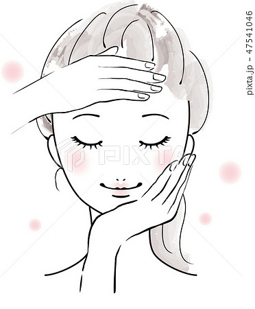 スキンケアする女性の顔 ハンドプレスのイラスト素材