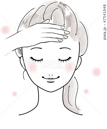 スキンケアする女性の顔 ハンドプレス おでこに手を当てるのイラスト素材 47541048 Pixta