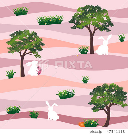 Cute rabbits with easter eggs in the garden Cute rabbits with easter eggs in the garden 47541118