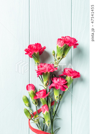 Bouquet of pink carnation on light turquoise wooden background 47541455