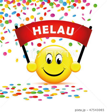 happy smiling face with carnival helau banner and confetti rain background happy smiling face with carnival helau banner and confetti rain background 47543065